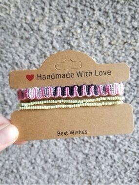 Handmade Pink and Black ombré Woven swirly Friendship Bracelet set